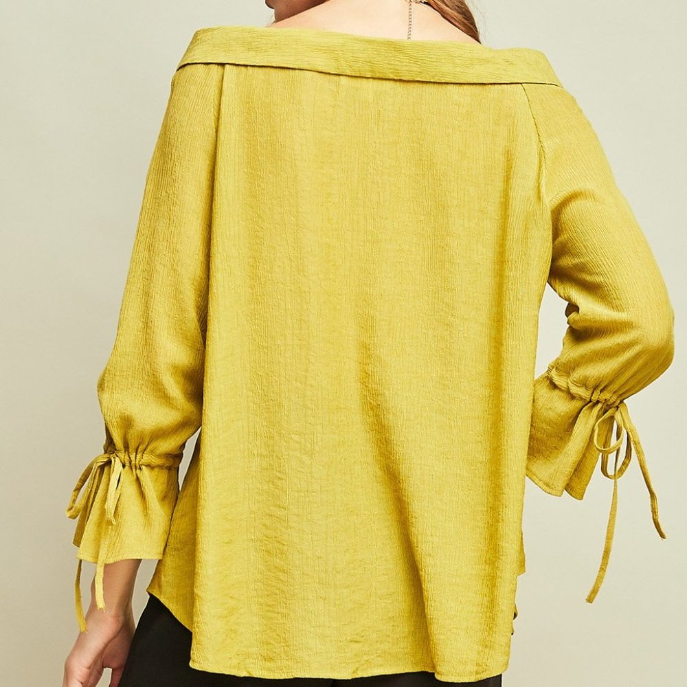 Off Shoulder Button Down Top -Moss - Picture 7 of 7